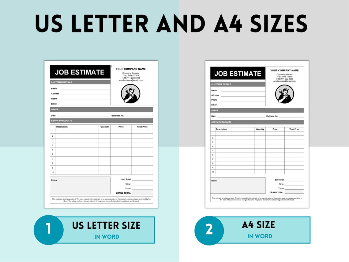 Job Estimate Template, Printable Job Estimate Template, Editable WORD ... image.
