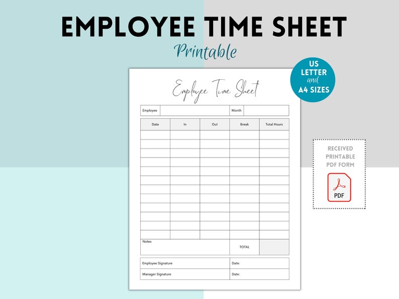 Employee Timesheet, Employee Schedule, Printable Timesheet, Time Tracker, Time Card, Work Log