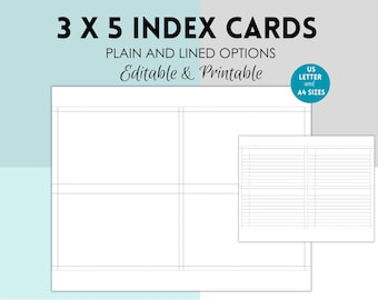 Printable 4x6 Index Card. Digital Index Card. Printable Note Cards. Blank Flash  Card Editable PDF Index Card. Note Card Template. 