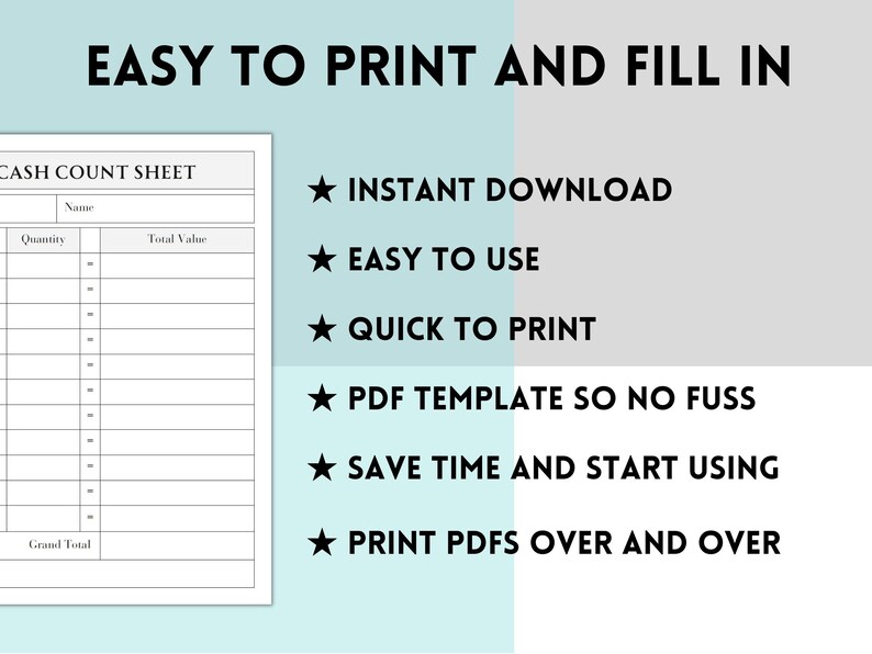 Cash Breakdown, Count Sheet, Cash Breakdown Slip PDF, Cash Withdrawal