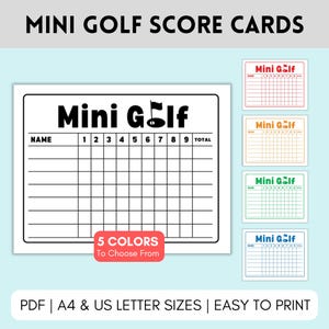 Tarjeta de puntuación de minigolf imprimible, hoja de puntuación de minigolf para fiesta de minigolf, juego de minigolf, tarjeta de puntuación de golf, hoja de puntuación de golf, puntuación de 9 jugadas