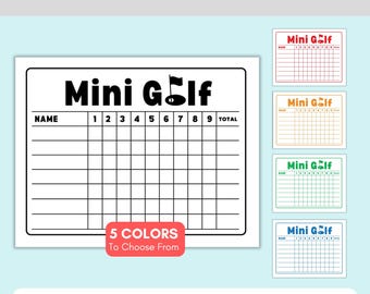 Tarjeta de puntuación de minigolf imprimible, hoja de puntuación de minigolf para fiesta de minigolf, juego de minigolf, tarjeta de puntuación de golf, hoja de puntuación de golf, puntuación de 9 jugadas