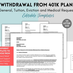 Carta de dificuldades para retirada de 401k, carta de retirada de dificuldades 401k, modelo do Microsoft Word, carta de dificuldades de despejo de mensalidades médicas