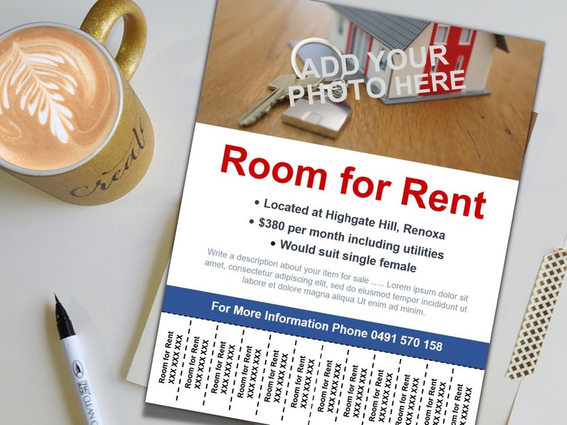 Editable Room for Rent Tearoff Flyer, Advertisement Flyer, Flyer