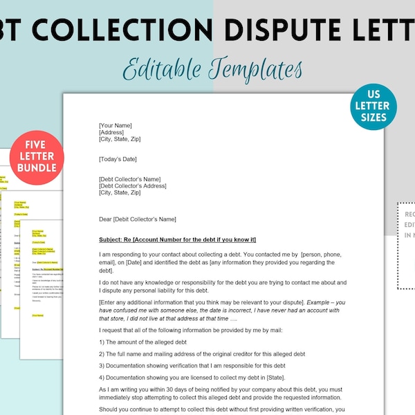 Professional Debt Collection Dispute Letter Template, Notice Letter, Debt Dispute Letter Template, Editable Dispute Letter,
