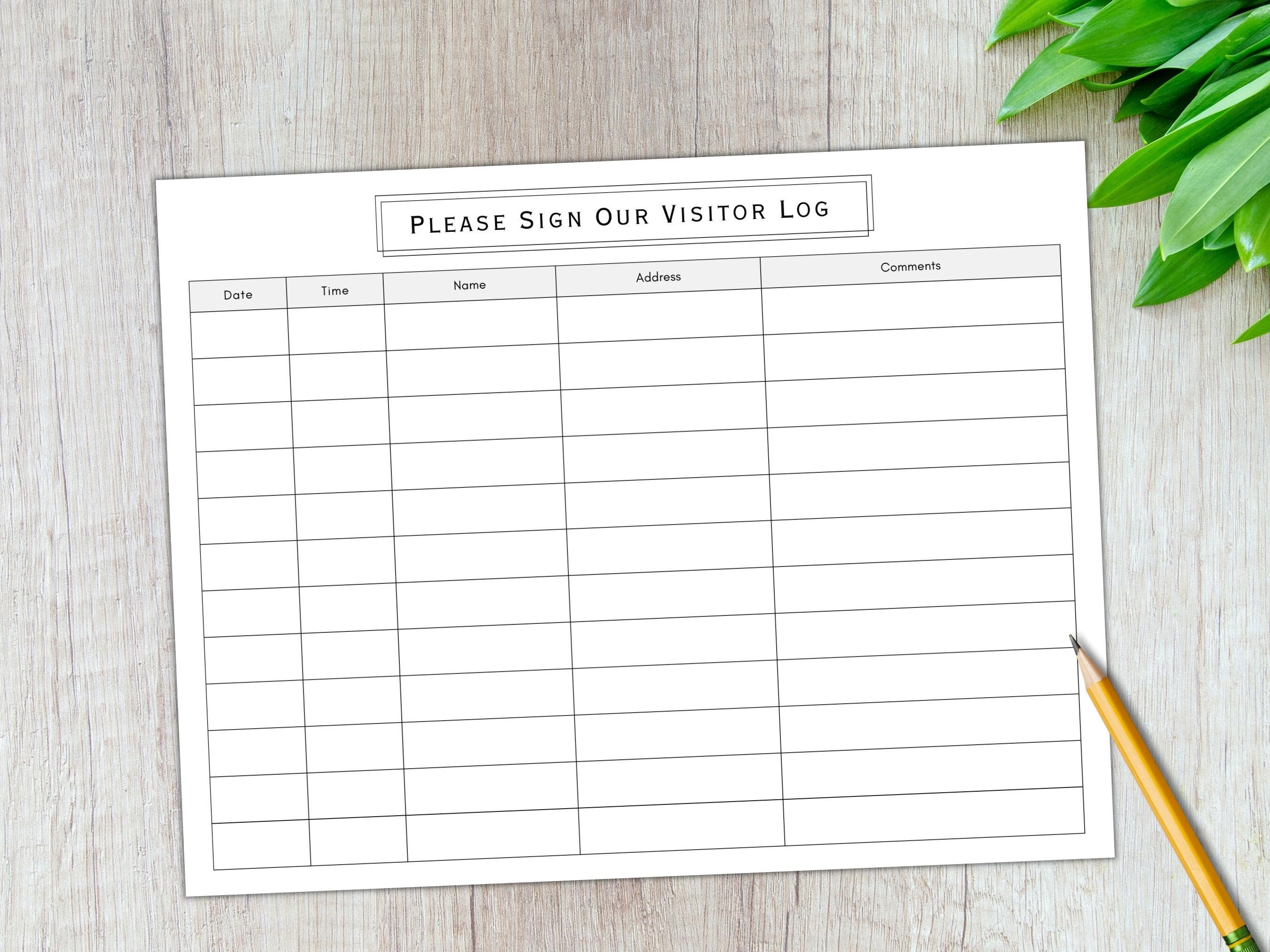 Printable Visitor Log Visitor Sign In Sheet Visitor Logbook Visitor 