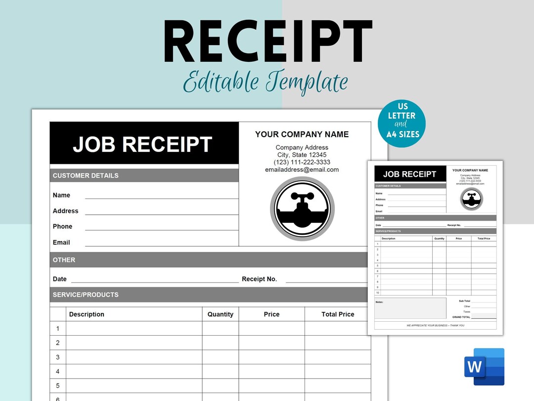 Business Receipt, Customer Receipt, Small Business Template, Receipt