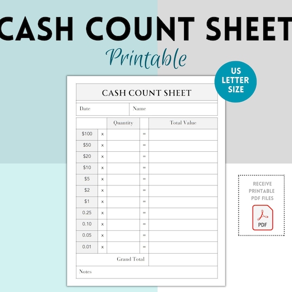 Cash Breakdown, Count Sheet, Cash Breakdown Slip PDF, Cash Withdrawal Slip, Till Balance, Cash Register Total, Cash Drawer Tally Sheet