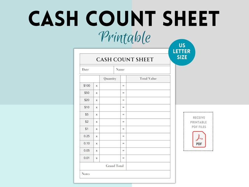 Cash Breakdown, Count Sheet, Cash Breakdown Slip PDF, Cash Withdrawal