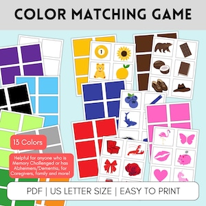 Color Matching Game for Seniors, Conversation Dementia Resources, Dementia Activities, Printable Memory Care Activities, Care Giver Resource