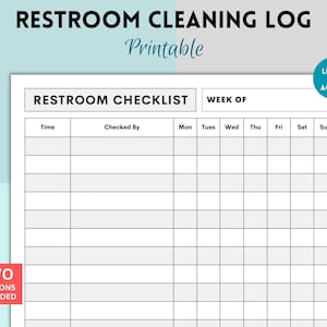 Printable Restroom Cleaning Log for Businesses, Bathroom Cleaning Log, Bathroom Checklist, Restroom Checklist, Bathroom Cleaning Chart