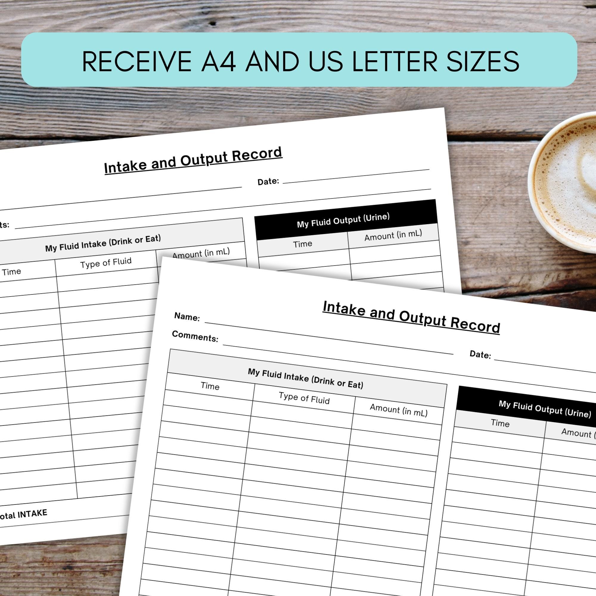 Fluids Intake and Output Record, Fluid Balance Chart, Intake Output ...