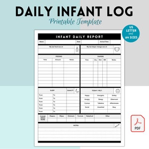 Rapporto giornaliero del neonato, assistenza al neonato, rapporto della babysitter, registro dell'asilo nido, rapporto dell'assistente, programma del bambino, alimentazione e pannolini, registro della tata