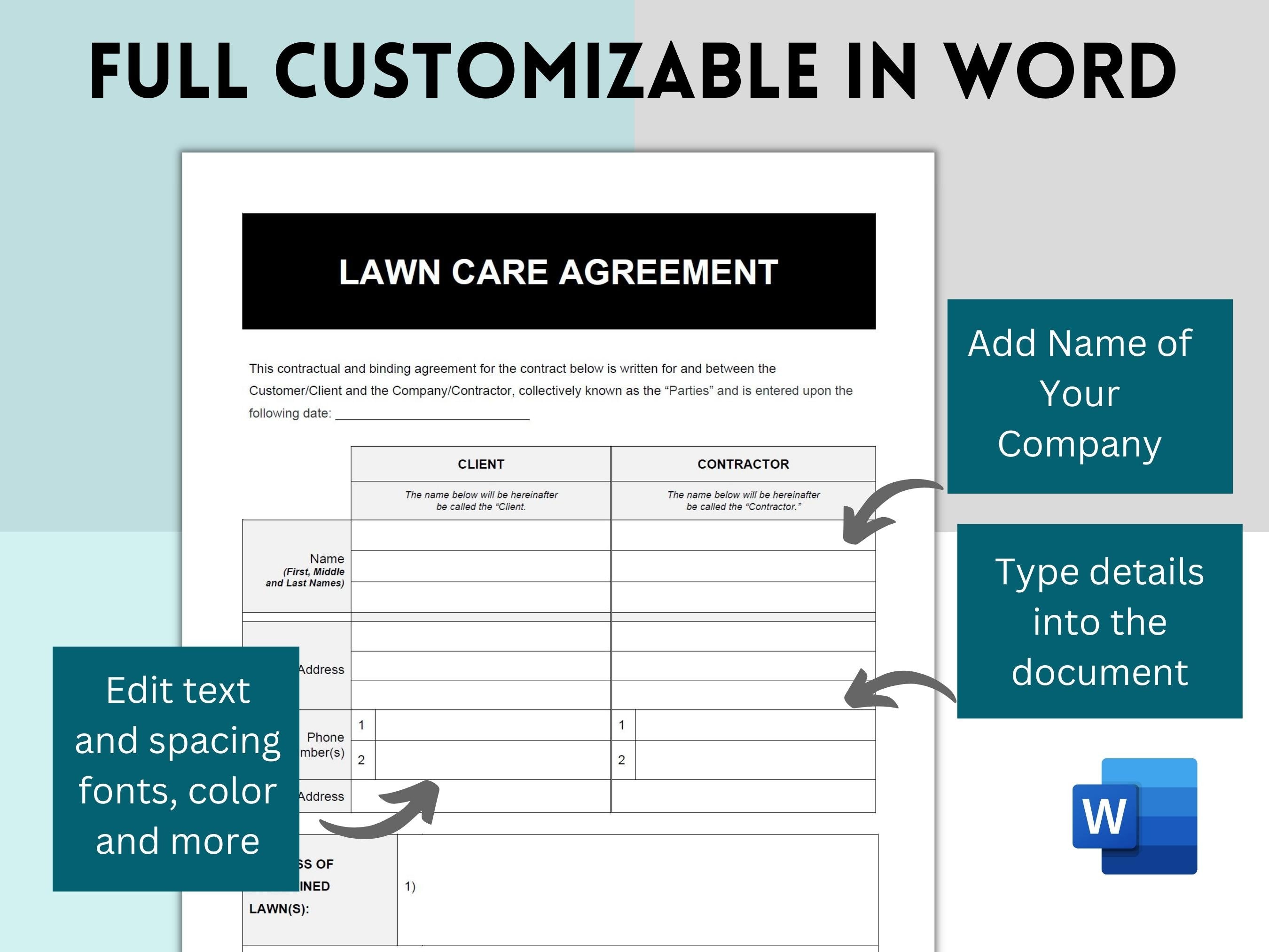 Lawn Care Contract Template, Lawn Care Service Contract, Lawn Service