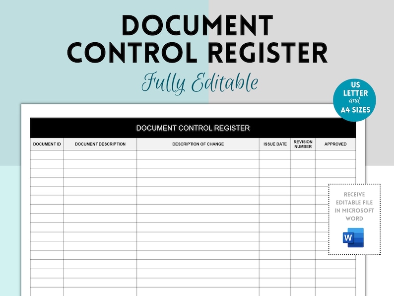 Document Control Register Template: Editable Business Form (digital ...