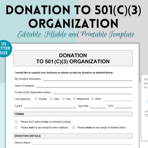Donation to 501(c)(3) Organization, 501(c)(3) Donation Template, 501 Donation Form, Nonprofit Donation, Business Donation Form to Non-profit