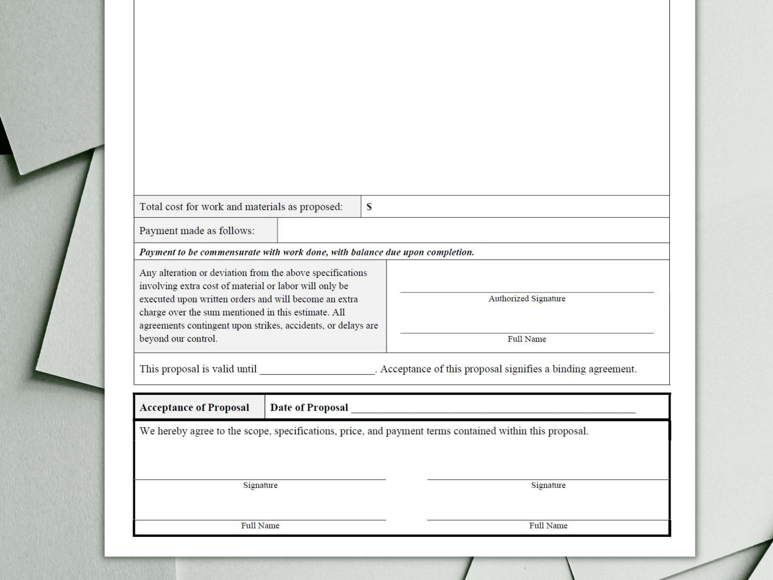 Contract Template Printable Proposal and Contract Form - Etsy UK