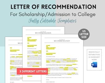 Letter of Recommendation, Scholarship Recommendation Letter, Academic Letter, College Admission Letter, Student Recommendation Template