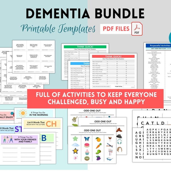 Dementia Bundle, Dementia Activities, Reminiscing Game for Seniors Bundle, Printable Memory Care Activities, Nursing Home Care, Senior Games