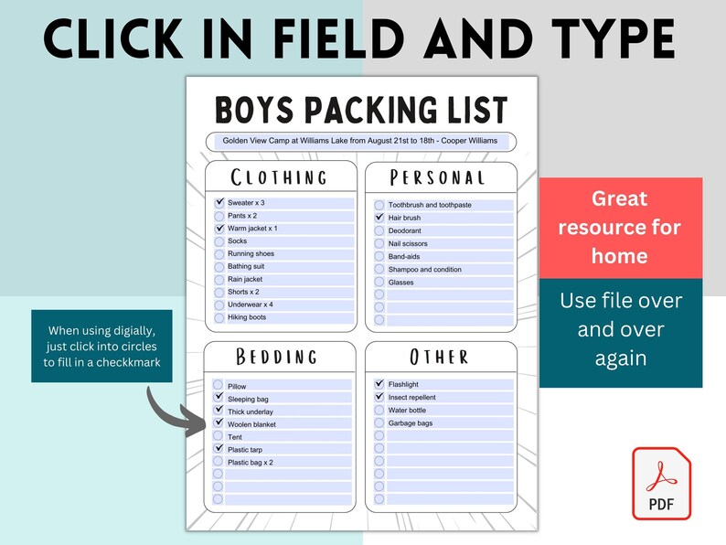 Editable Young Men Camp Packing List Boys Camping Packing Etsy