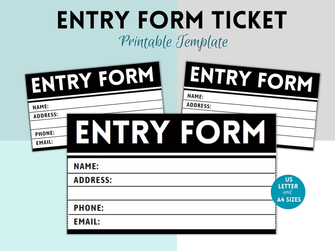 Printable Raffle Entry Form Ticket Enter to Win Printable Etsy