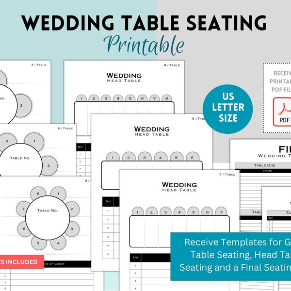 Wedding Table Seating Chart Template, Event Table Seating Arrangement, Seat Map Round Table Planner, Head Table Plans, DIY Wedding Plans