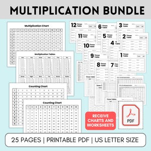 Back to School Printable School Multiplication Chart and Worksheets, Home School Chart for Multiplication, Multiplication Math Times Table