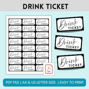Cupones para bebidas, plantilla imprimible de cupón para bebidas de fiesta, fichas para bebidas en bares de bodas, cupones para bebidas en fiestas de oficina, bebidas para fiestas de cumpleaños