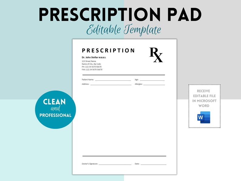 Prescription Pad Template Rx Prescription Notepad Template Etsy