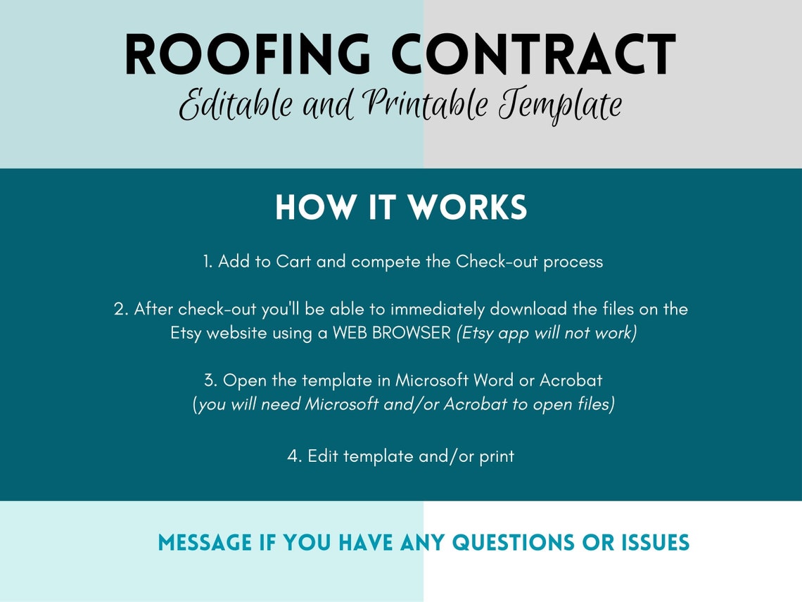 Editable Roofing Contract Template. Printable PDF, Editable and Fillable Microsoft Word - Etsy