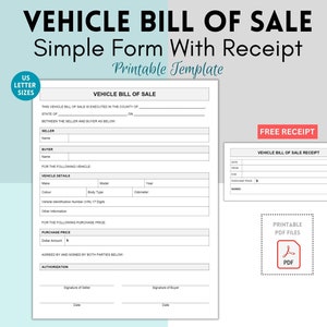 Vehicle Bill of Sale, Motor Vehicle Sale Contract, Vehicle Bill Of Sale, Vehicle Bill of Sale template, Motorcycle Sale, Truck Sale, Receipt