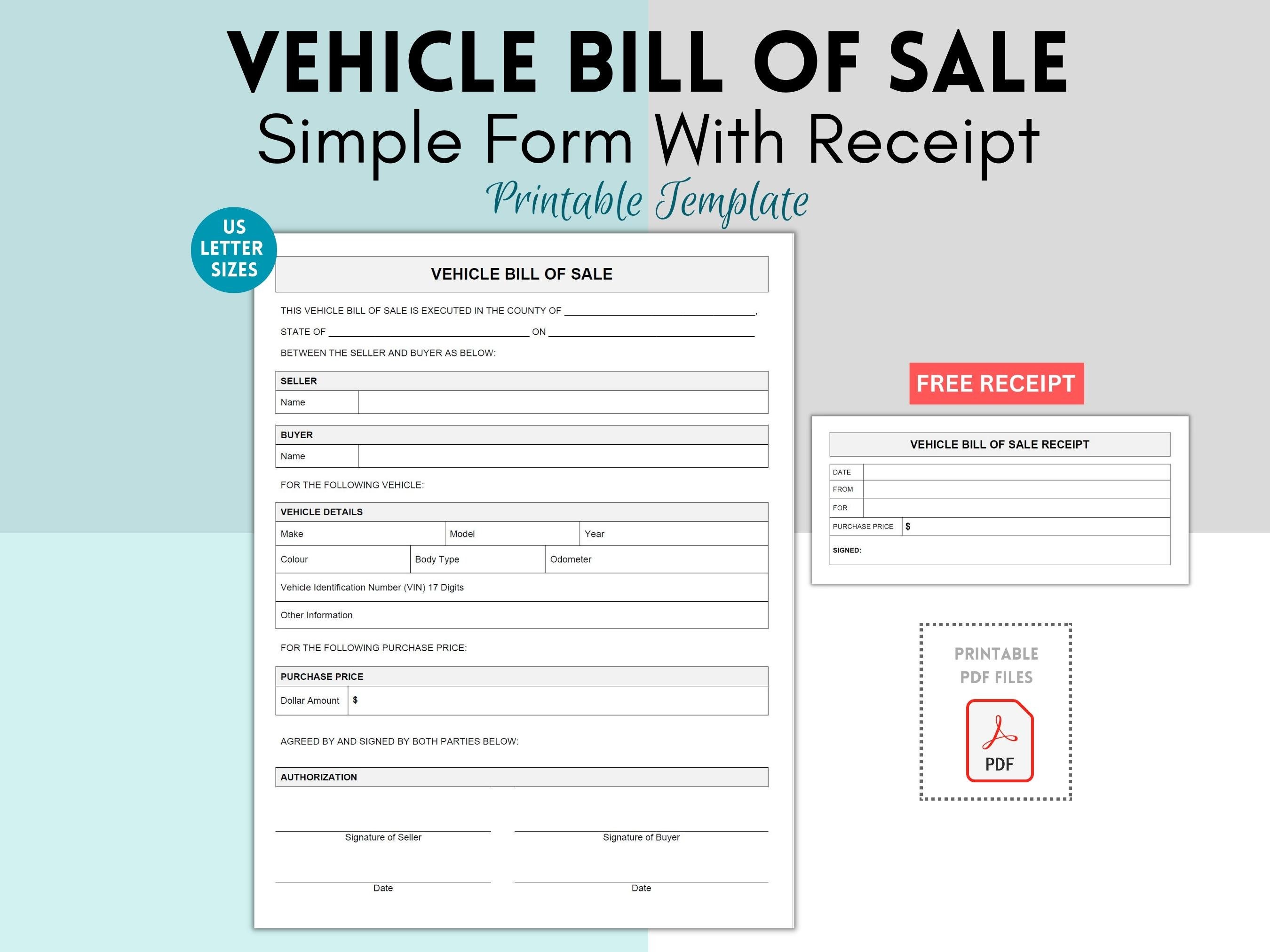 Vehicle Bill of Sale, Motor Vehicle Sale Contract, Vehicle Bill of Sale
