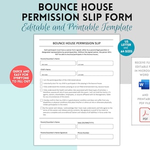 Inflatable Bounce House Rental Agreement,  Bounce House Waiver of Liability Form, Jumper Rental Agreement, Editable Word Template