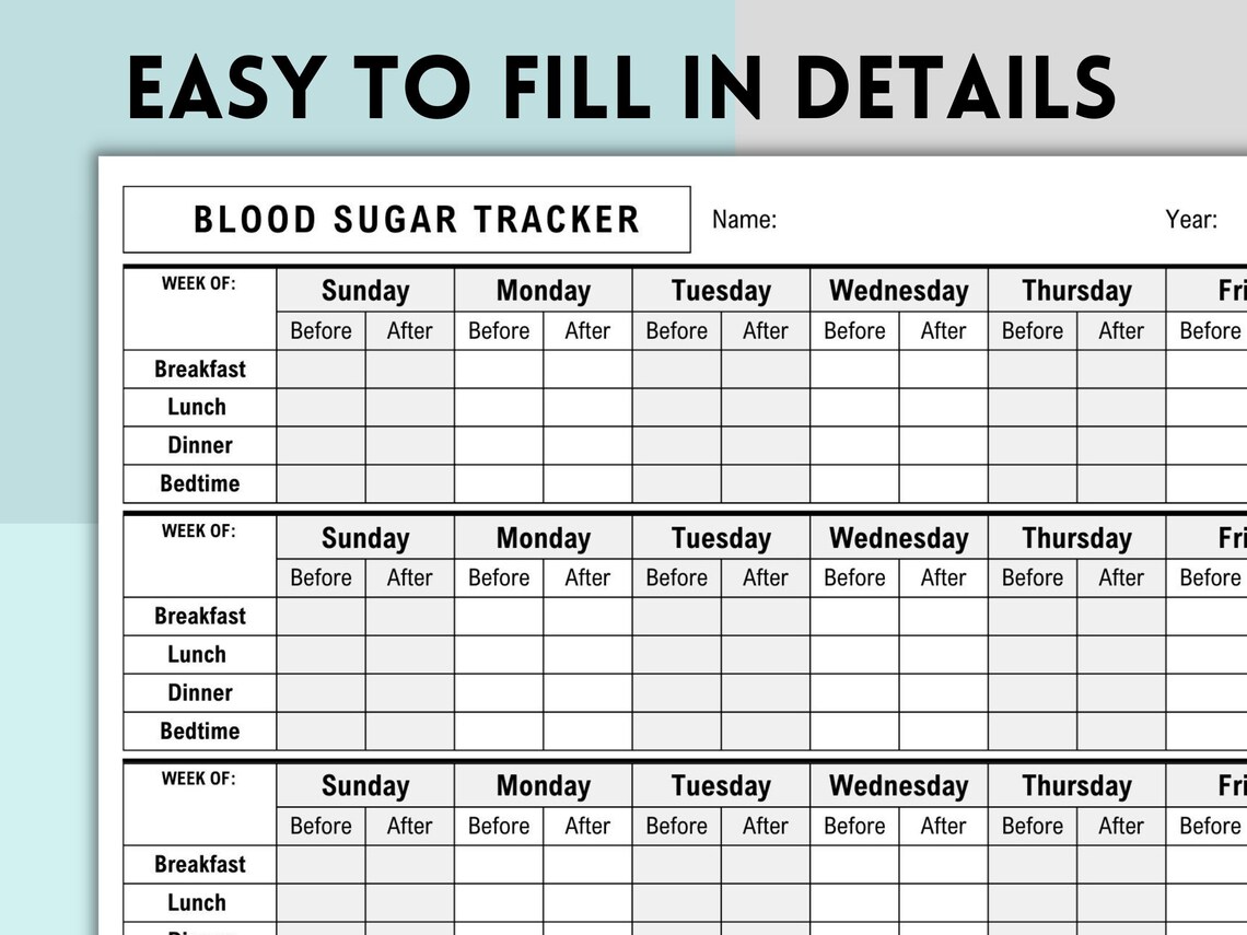 Blood Sugar Log Printable, Blood Sugar Tracker, Blood Glucose Tracker ...