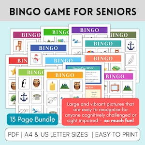 高齢者向けビンゴカード、認知症アクティビティ、印刷可能なビンゴボード、高齢者向けゲーム、認知症アルツハイマービンゴリソース、脳トレゲーム