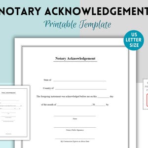 Notary Acknowledgement, Notary Form, Notary Letter, Acknowledgement Form, Notary Public, Notary Signing, Printable Notary, Notarization