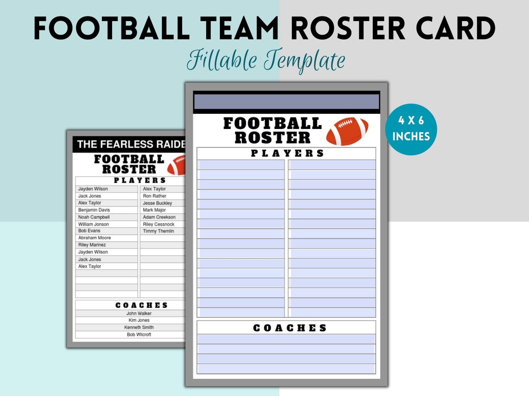 Football Team Roster Card Editable, Football Roster Card, Football