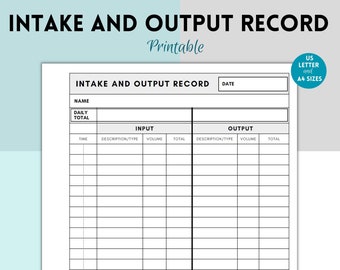 Fluids Intake and Output Record, Fluid Balance Chart, Intake and output Tracker, Health Care Professionals Form, Medical Binder Insert