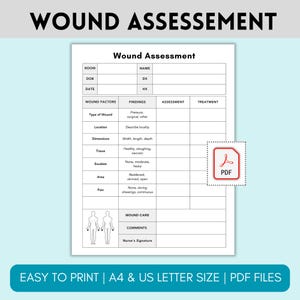Wound Assessment Chart, Wound Management Chart for Nurses, Skin and Wound Chart, Pressure Ulcer,  Printable Med Surg Nurse Documentation