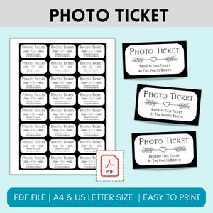 Entradas para fotos, plantilla de cupón imprimible para fotomatón de fiesta, fichas para fotos de bodas, fotos de cumpleaños, entradas para fotos de fiestas de oficina,