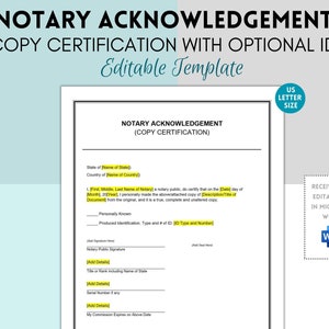 Formulário de reconhecimento de notário de certificação, reconhecimento de notário, modelo de formulário de reconhecimento de notário, Jurat, carta simples, modelo do Word