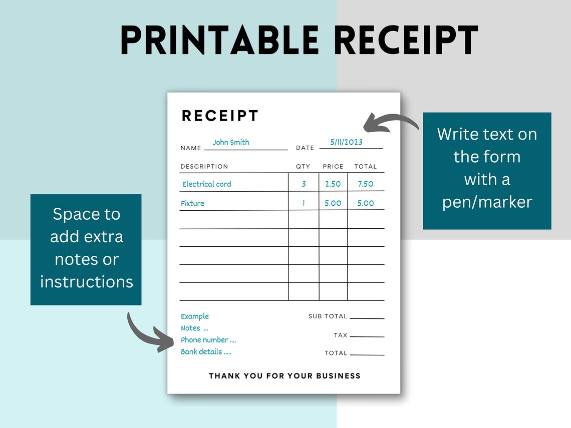 Printable Business Receipt Form, Small Business Receipt, Sales Receipt ...