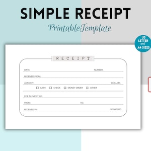 Simple Printable Receipt Form, Small Business Receipt, Sales Receipt Template for Business, Customer Sales Receipt, Rent Receipt, Minimalist