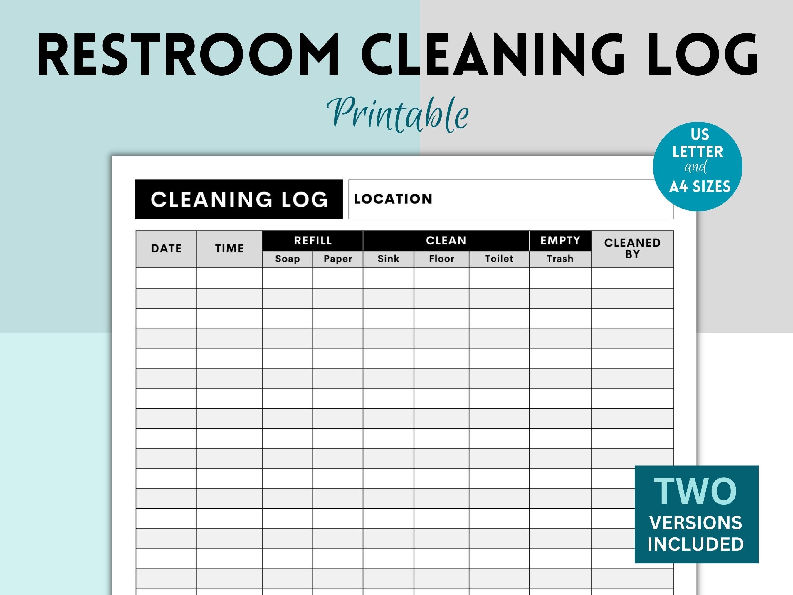 Printable Restroom Cleaning Log for Businesses Bathroom Cleaning Log Printable Restroom Cleaning Log for Businesses Bathroom Cleaning Log