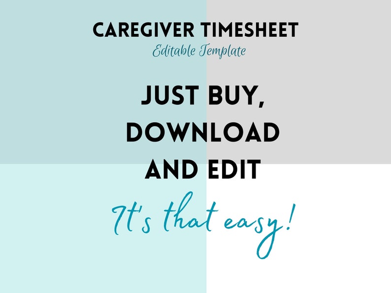 Editable Caregiver Timesheet, Home Health Care Time Sheet, Caregiver