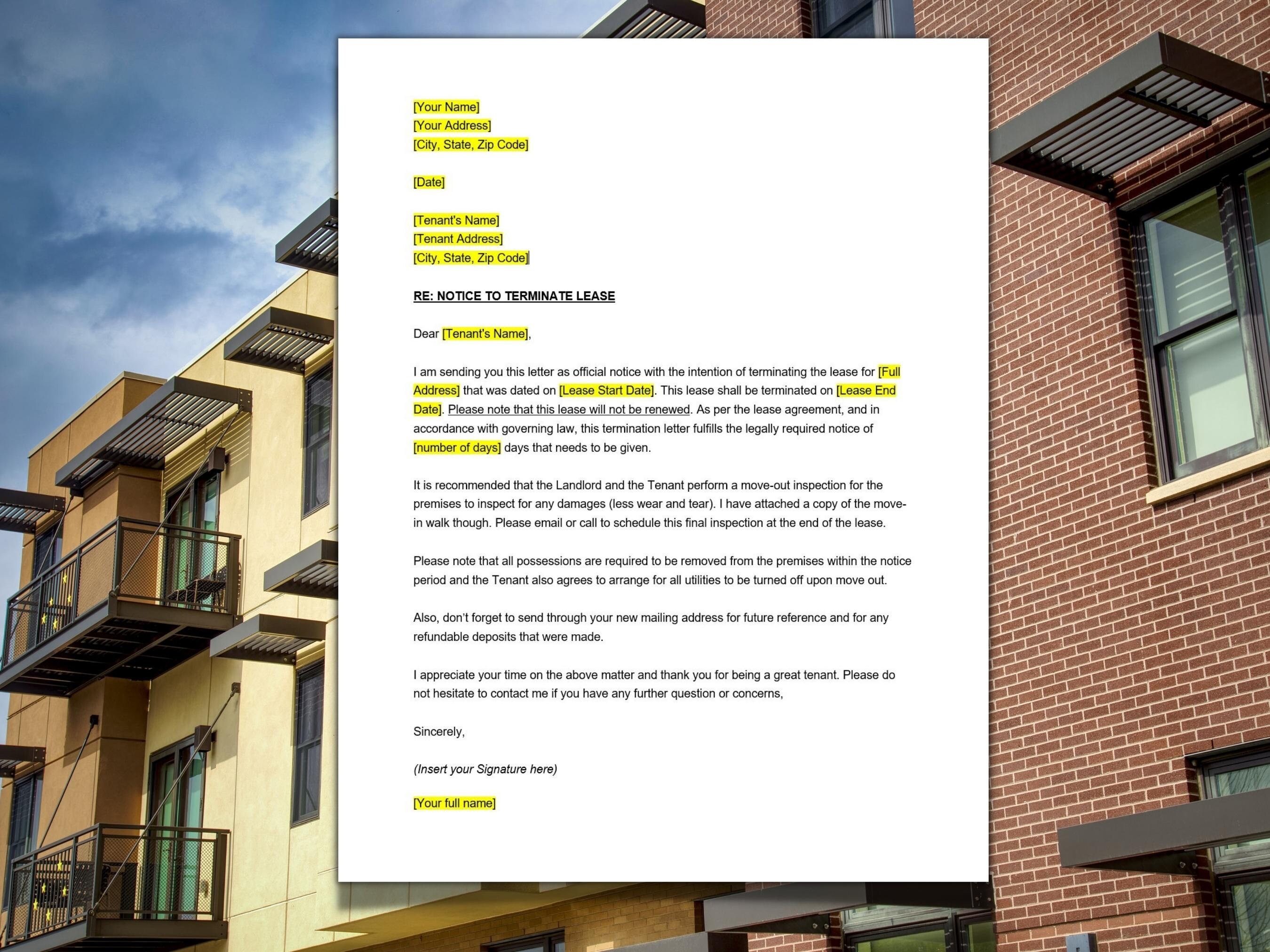 Landlord Lease Termination Letter Template, Lease Termination Letter ...