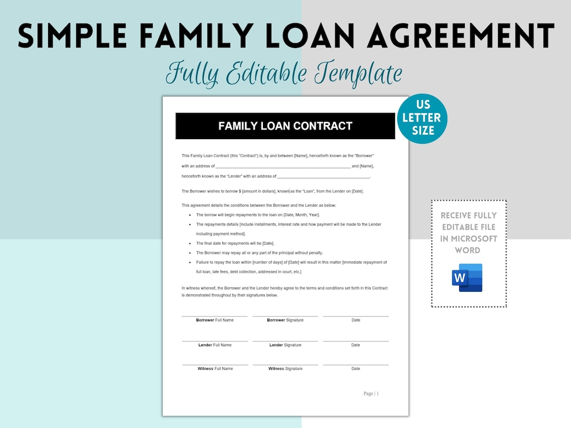 Simple Family Loan Agreement Template Family Loan Contract Family Simple Family Loan Agreement Template Family Loan Contract Family