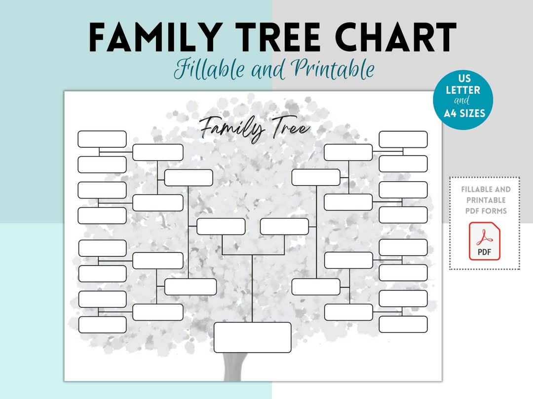 Free printable family tree chart. Four generations on one A4
