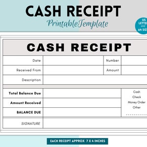 Cash Payment Acknowledgement of Receipt Template, Cash Receipt Template, Minimalist Receipt, Simple Receipt, Rent or Money Receipt