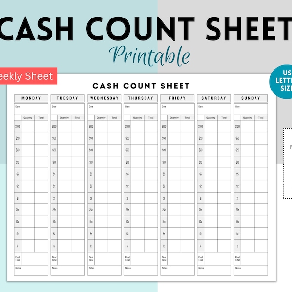 Cash Drawer Count Sheet - Etsy